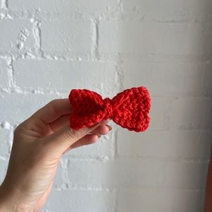 Red Crochet Clip On Bow Tie